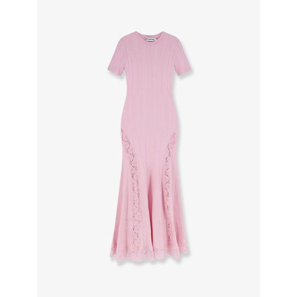 self portrait knit lace insert midi dress Pink Knit Lace Insert Midi Dress